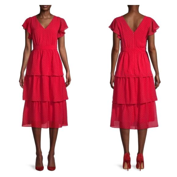 Julia Jordan Textured Flutter-Sleeve Tiered Dress - Picture 1 of 8